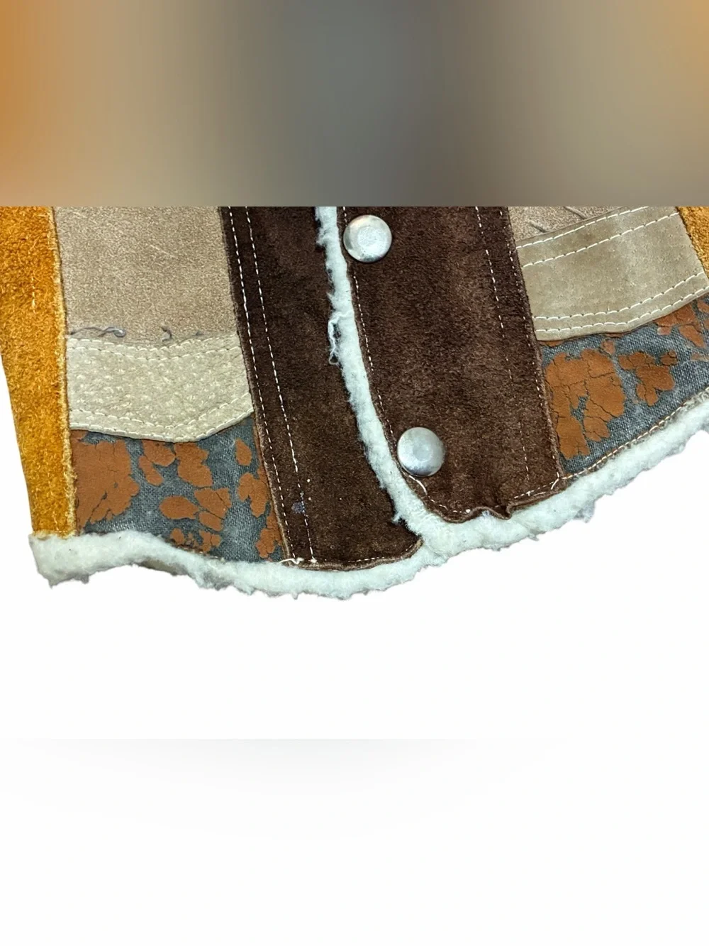 Vintage Genuine Leather Shearling Patchwork Vest Toddler Baby Snap Front Western